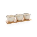 Ukiyo 3pc serving bowl set with bamboo tray, white