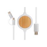 3-in-1 cable with 5W bamboo wireless charger, white