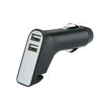 Dual port car charger with belt cutter and hammer, black