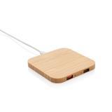 Bamboo 5W wireless charger with USB, brown