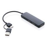 RCS recycled plastic USB hub with dual input,, black