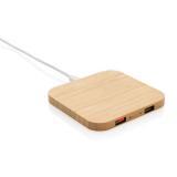 Bamboo 10W wireless charger with USB, brown