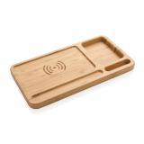 Bamboo desk organizer 10W wireless charger, brown