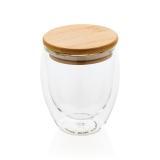 Double wall borosilicate glass with bamboo lid 250ml, transparent