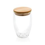 Double wall borosilicate glass with bamboo lid 350ml, transparent