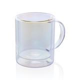 Deluxe double wall electroplated glass mug, transparent